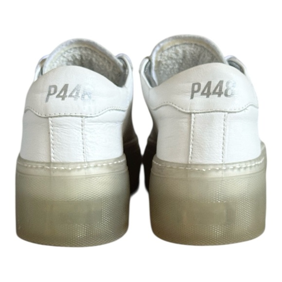 P448 Platform Sneakers Size 41 US 10.5–11 White Leather Perforated Logo 2” Sole - Picture 4 of 11